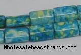 CRF138 15.5 inches 10*15mm flat tube dyed rain flower stone beads