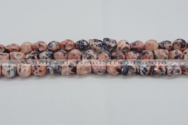 CRF359 15.5 inches 11*12mm skull dyed rain flower stone beads