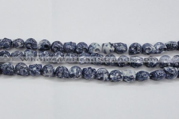 CRF367 15.5 inches 11*12mm skull dyed rain flower stone beads