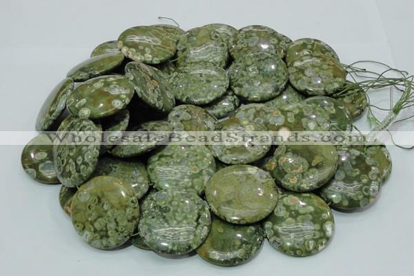 CRH40 15.5 inches 30mm flat round rhyolite beads wholesale