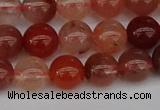 CRH602 15.5 inches 8mm round red rabbit hair quartz beads