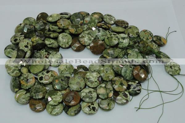 CRH87 15.5 inches 20mm faceted flat round rhyolite beads wholesale