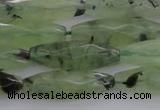 CRI07 15.5 inches 10*30mm faceted rice green rutilated quartz beads