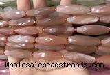 CRI137 15.5 inches 10*30mm faceted rice moonstone gemstone beads