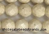 CRJ627 15.5 inches 6mm faceted round white fossil jasper beads