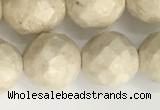 CRJ629 15.5 inches 10mm faceted round white fossil jasper beads