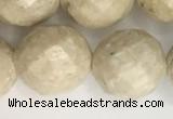 CRJ630 15.5 inches 12mm faceted round white fossil jasper beads