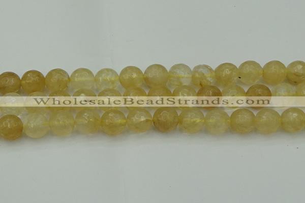 CRO1035 15.5 inches 14mm faceted round yellow watermelon quartz beads