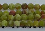 CRO1150 15.5 inches 4mm round matte green dragon serpentine jasper beads