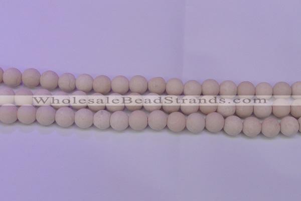 CRO793 15.5 inches 10mm round matte rice white fossil beads