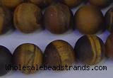 CRO965 15.5 inches 14mm round matte yellow tiger eye beads wholesale