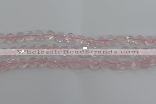 CRQ137 15.5 inches 10mm faceted coin natural rose quartz beads