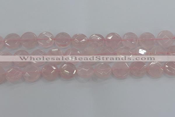 CRQ140 15.5 inches 18mm faceted coin natural rose quartz beads