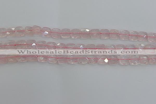 CRQ154 15.5 inches 10mm faceted square natural rose quartz beads