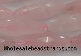 CRQ381 15.5 inches 10*30mm faceted rice rose quartz beads