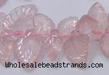 CRQ385 15.5 inches 15*18mm - 15*25mm carved leaf rose quartz beads