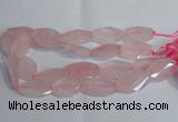 CRQ386 20*30mm - 22*35mm twisted & faceted freeform rose quartz beads