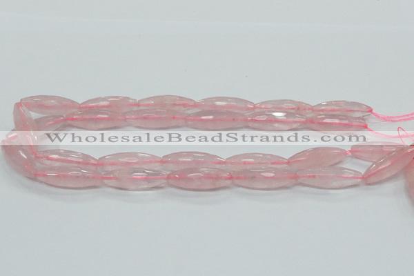 CRQ40 15.5 inches 10*30mm faceted rice natural rose quartz beads