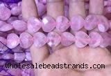 CRQ434 15.5 inches 14*14mm faceted heart rose quartz beads wholesale