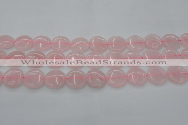 CRQ603 15.5 inches 18mm flat round rose quartz beads wholesale