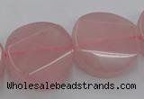 CRQ663 15.5 inches 25mm twisted coin rose quartz beads