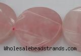 CRQ664 15.5 inches 30mm twisted coin rose quartz beads