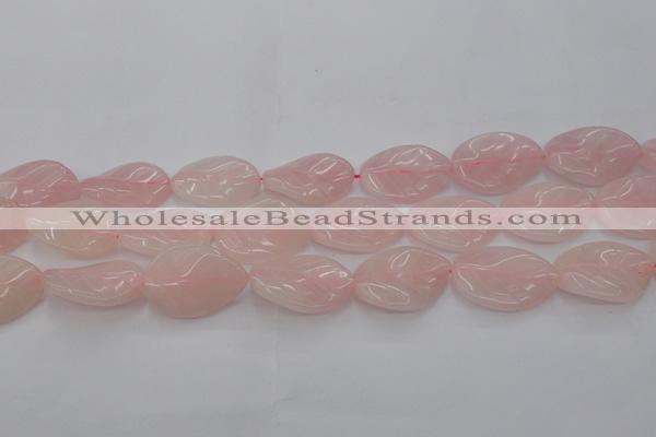 CRQ668 15.5 inches 22*30mm carved leaf rose quartz beads