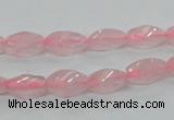 CRQ69 15.5 inches 6*12mm twisted rice natural rose quartz beads