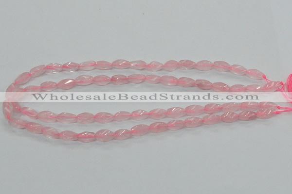 CRQ69 15.5 inches 6*12mm twisted rice natural rose quartz beads