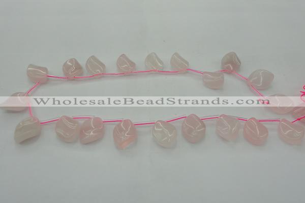 CRQ732 Top drilled 15*20mm twisted marquise rose quartz beads