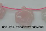 CRQ740 Top drilled 22*30mm carved leaf rose quartz beads