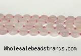 CRQ764 15.5 inches 14mm flat round rose quartz beads