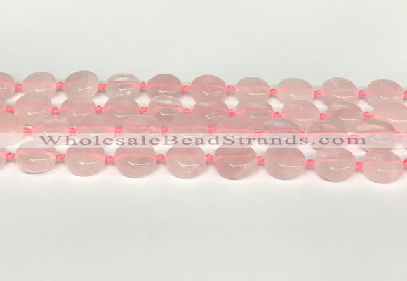 CRQ765 15.5 inches 14mm flat round rose quartz beads