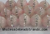 CRQ821 15.5 inches 8mm round rose quartz with rhinestone beads