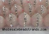 CRQ822 15.5 inches 10mm round rose quartz with rhinestone beads