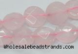 CRQ96 15.5 inches 12mm faceted flat round natural rose quartz beads