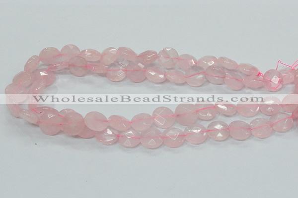 CRQ96 15.5 inches 12mm faceted flat round natural rose quartz beads