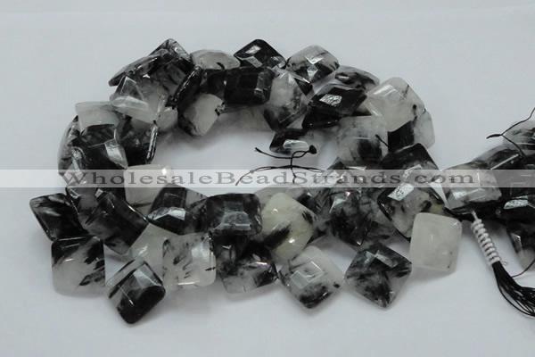 CRU09 15.5 inches 20*20mm faceted diamond black rutilated quartz beads