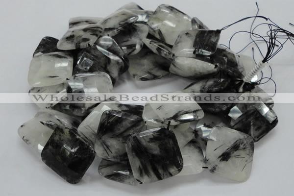 CRU10 15.5 inches 30*30mm faceted diamond black rutilated quartz beads