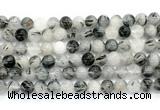 CRU1082 15.5 inches 8mm round black rutilated quartz gemstone beads