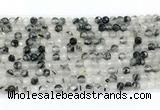 CRU1090 15.5 inches 4mm faceted round black rutilated quartz gemstone beads