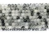 CRU1091 15.5 inches 6mm faceted round black rutilated quartz gemstone beads