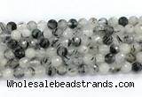 CRU1092 15.5 inches 8mm faceted round black rutilated quartz gemstone beads