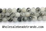 CRU1095 15.5 inches 14mm faceted round black rutilated quartz gemstone beads