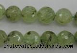 CRU154 15.5 inches 12mm faceted round green rutilated quartz beads