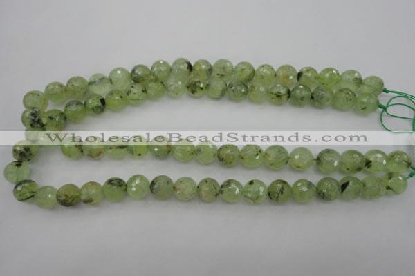 CRU154 15.5 inches 12mm faceted round green rutilated quartz beads