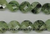 CRU183 15.5 inches 14mm faceted coin green rutilated quartz beads