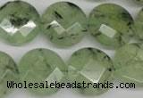 CRU185 15.5 inches 18mm faceted coin green rutilated quartz beads