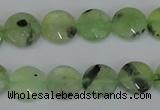 CRU210 15 inches 12mm faceted coin green rutilated quartz beads