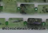 CRU220 15.5 inches 10*15mm faceted tube green rutilated quartz beads